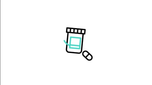Animated Line Art Icon of Medicine Bottle and Pill