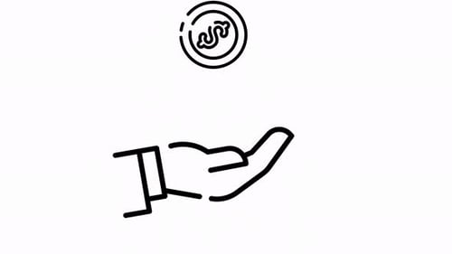 Animated Hand Receiving a Coin: A Simple Line Art Illustration of Financial Transaction, Investment