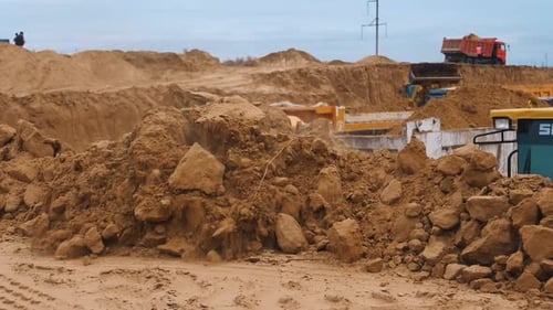Excavator Digging a Quarry Industrial Construction Preparing the Area for Construction