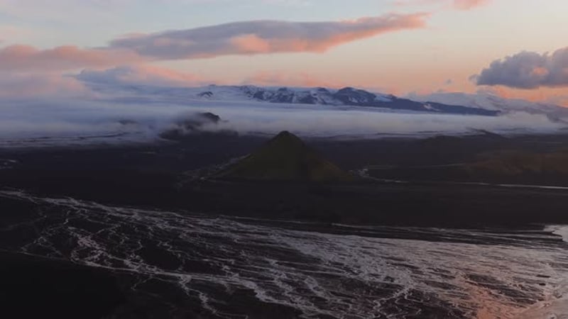 Aerial View Of Maelifell Volcano And Icelandic Landscape At Sunset aerial-view-of-maelifell-volcano-and-icelandic-landscape-at-sunset