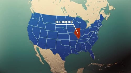 Höhepunkt der Karte von Illinois — 3D-Animation der politischen Globen der USA