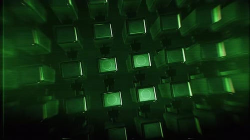 Futuristic Green Security Camera Grid Surveillance Loop Background