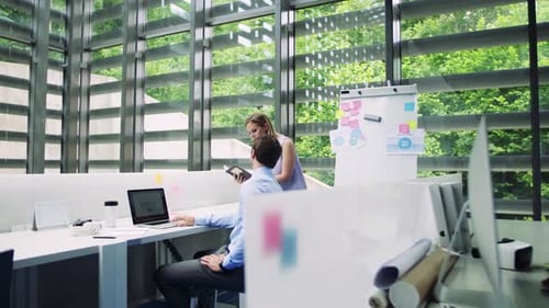 A Group of Young Business People in the Office Working Together, Talking