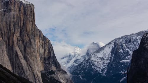 Time Lapse - Beautiful Clouds Moving Over Yosemite National Park Valley in Winter from Tunnel View