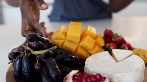 Close Up of Food Platter with Fruit and Cheese