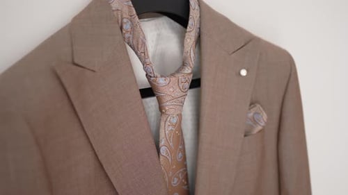 Beige Suit and Paisley Tie Close Up