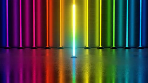 Glowing Rainbow Neon Heart with Pulsing Vertical Lights