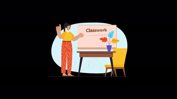 2D Animated Character Explaining Classwork for Education, Elements ...
