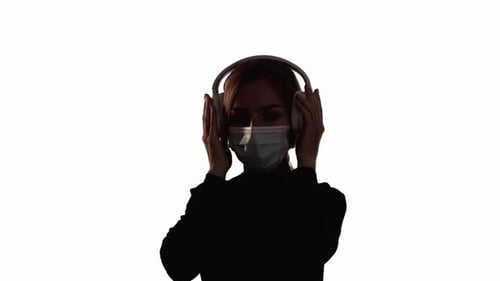 Double Exposure Silhouette Woman Mask Headphones