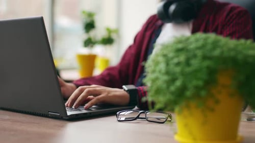 Tired Office Worker Finishes Work Takes a Break Closes Laptop Overworked Developer Ends Working Day