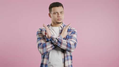 Nonever African American Man Rejecting Gesture Stop Crossing handsBantimeout