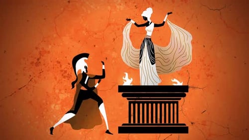 spartan warrior consulting the oracle of delphi in ancient greece