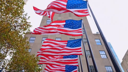 American Flags Wave in the Breeze in New York