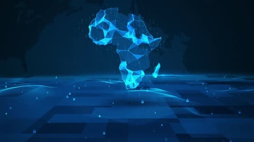 Africa map background digital number code business security key technology