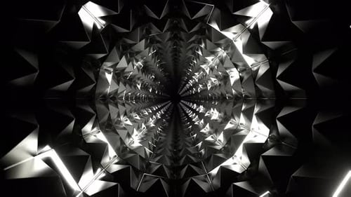 Black And White Neon Light In Spikes Tunnel Background Vj Loop In 4K