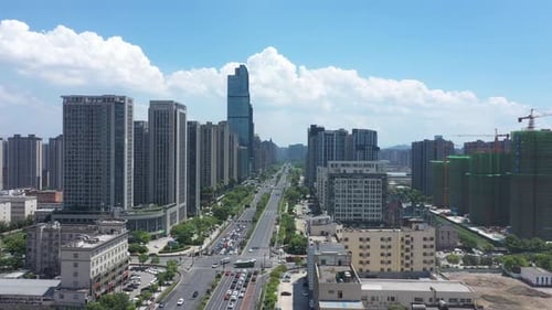 Aerial View of a Bustling City with Modern Skyscrapers Hangzhou China