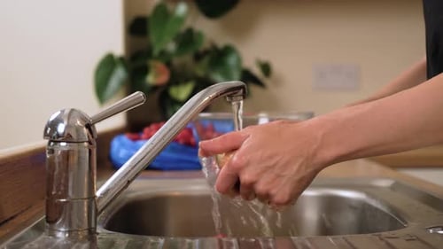 Tenir la pomme sous le robinet, préparer une compote maison, nettoyer les fruits juteux à l'eau douce avant