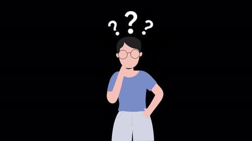 Animated Illustration of a Person Thinking with Question Marks