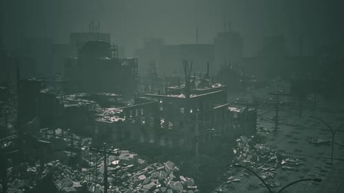 Post-Apocalyptic City Flyover in Gritty Cinematic Style