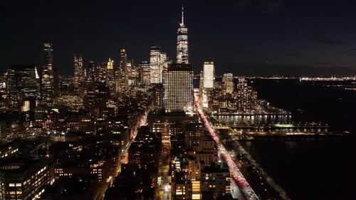 Night View of Downtown New York At Manhattan In New York United States.