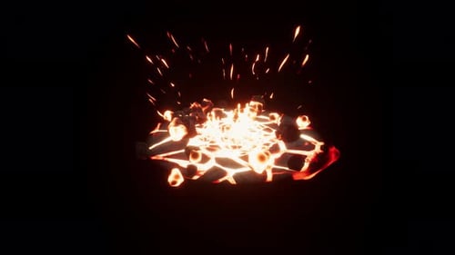 Fiery Ground Crack Explosion with Hot Lava and Debris Effect