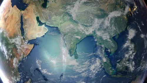 Realistic Earth Orbit and Zoom Glowing Borders Oman