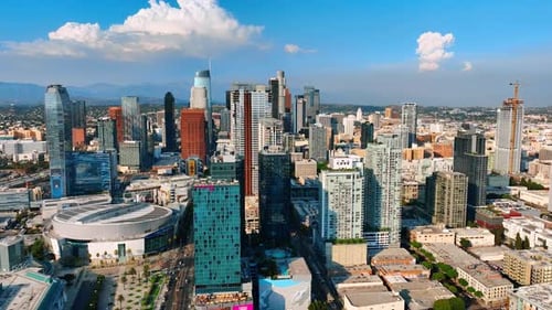Approaching beautiful downtown of Los Angeles, California at daytime.