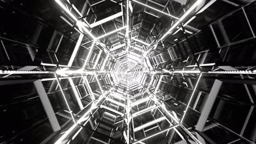 White Octagonal Neon Tunnel Background VJ Loop l 4K