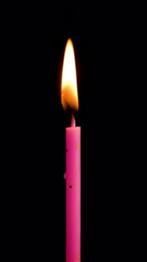 Time Lapse of One Cake Candle Burning on a Black Background