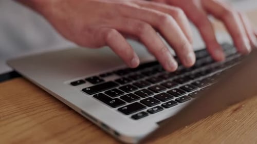 Hands, laptop or angry man with software glitch, 404 website problem or cybersecurity code hacker