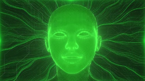 chat bot talking ai face Chatbot and Artificial intelligence concept. ai customer support background