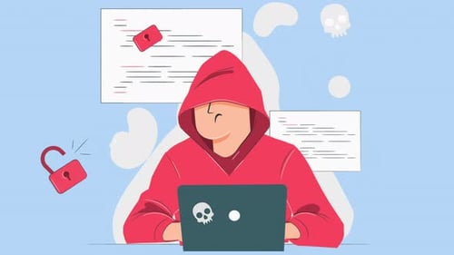 Hacker con computadora portátil robando contraseñas y robando datos confidenciales 4K