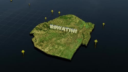 3D Animated Map of Eswatini with Locator Pins
