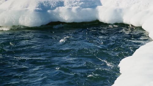 Dynamic Winter River Flow Through Ice Edges A Captivating Display of Natural Scenery in the Cold