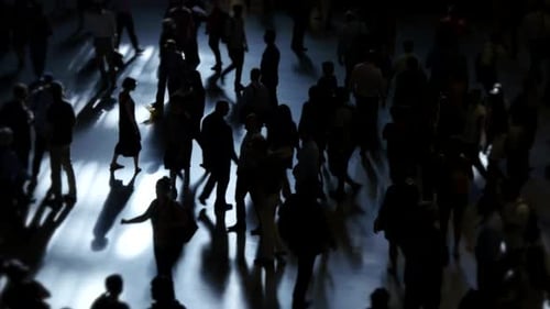 crowd of people crossing street. anonymous commuters walking in the city