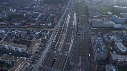 Urban aerial video over the city of Utrecht Netherlands