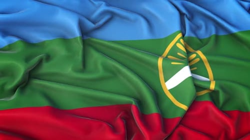 Realistic Waving Flag Loop with Blue Green Red Stripes and Emblem