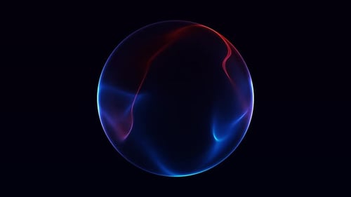 Futuristic abstract red and blue liquid sphere with glowing waves