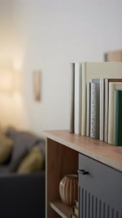 Young Woman Putting Book back on Shelf after Finishing Reading