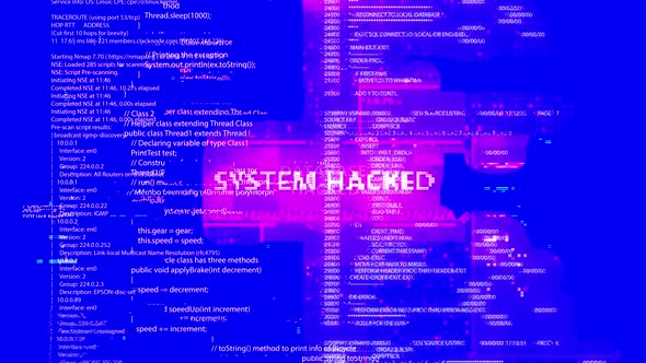 Digital technology security, hacking or programming Program source code ...