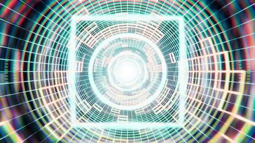 Science fiction neon background. Time travel through abstract futuristic tunnel