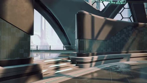 Futuristic Modern Office Building Interior in Urban City