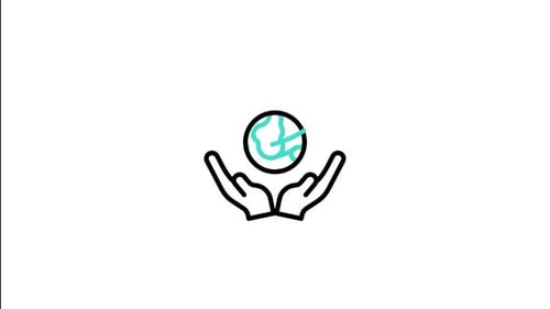 Animated Minimalist Line Icon of Hands Holding Rotating Earth