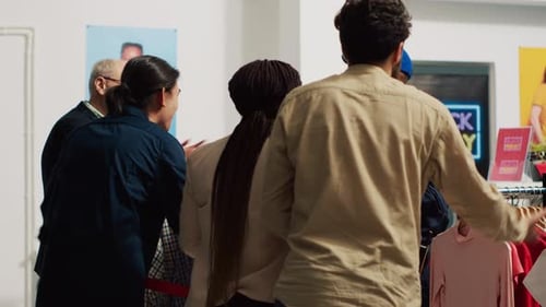 Crowd of Mad People at Clothing Store