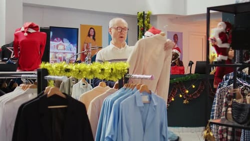Elderly Client in Xmas Ornate Store
