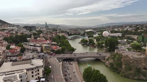 Aerial View of Tbilisi The Bridge of Peace and Surroundings