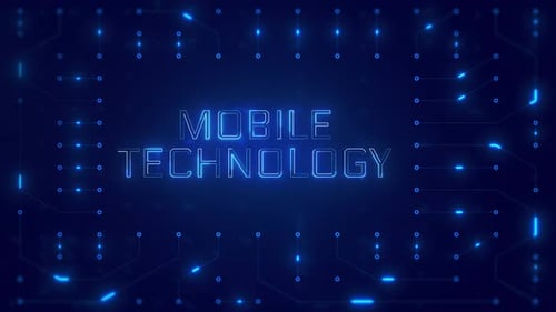 Mobile Technology Word Text with neon circuit board design or computer semiconductor design