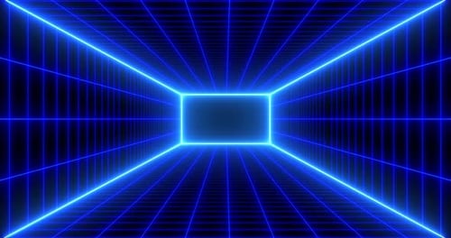 Abstract sci-fi grid, dynamic animation retro neon wireframe net footage, glowing lines and lights