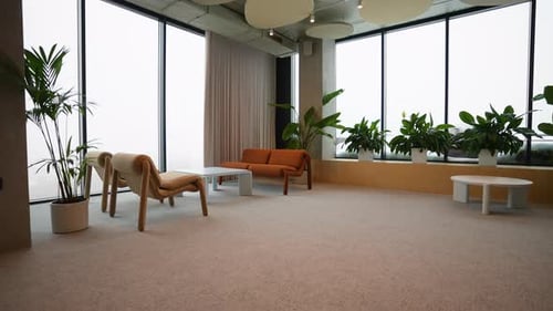 Empty Modern Office Lounge with Panoramic Windows