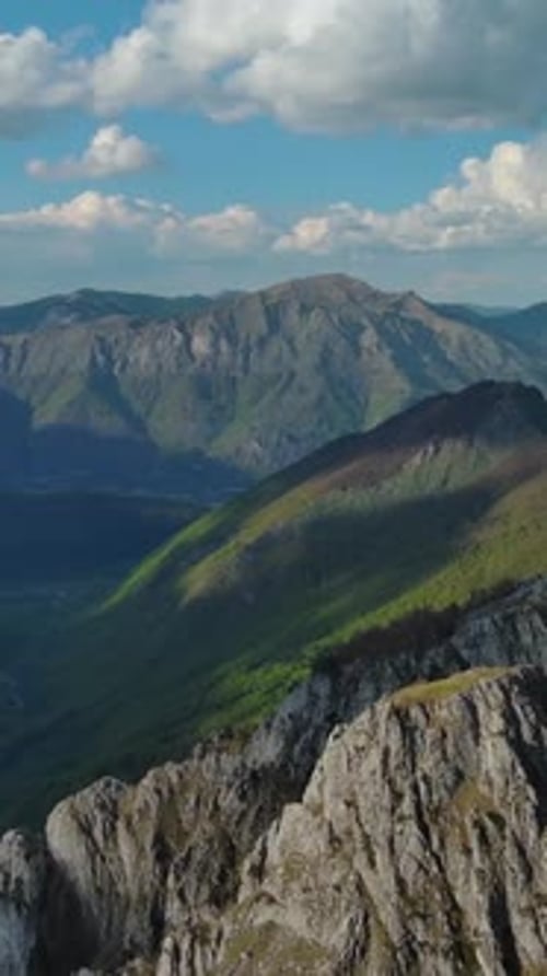Rocky mountains and valley before sunset aerial